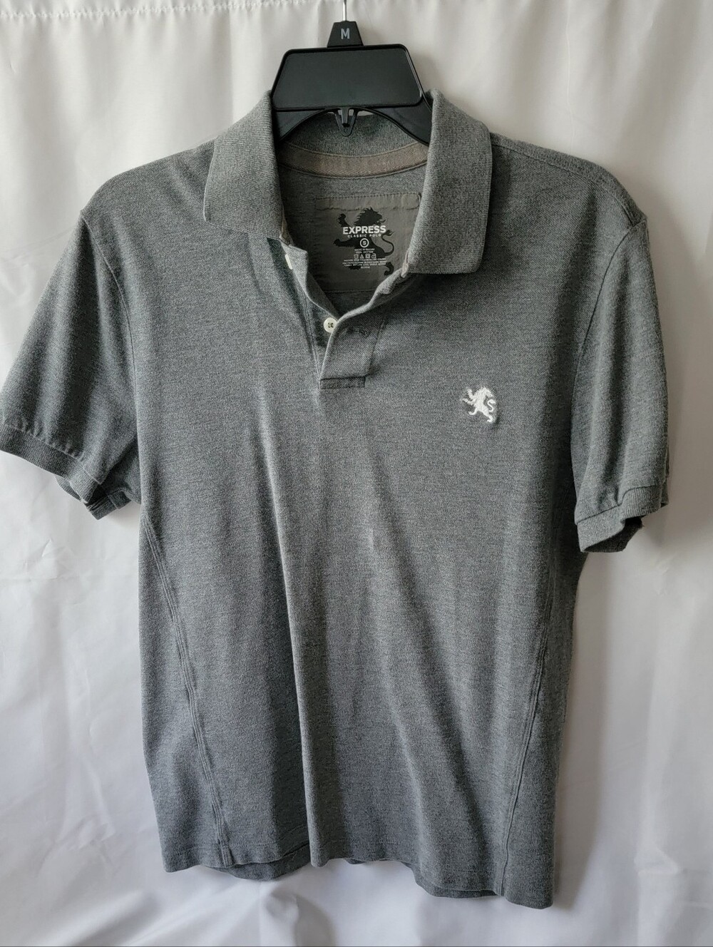 Express Men’s Grey Polo Shirt with Embroidered Lion Logo